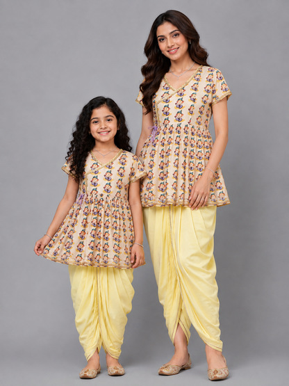 Ganpati Print Angrakha Yellow dhoti set