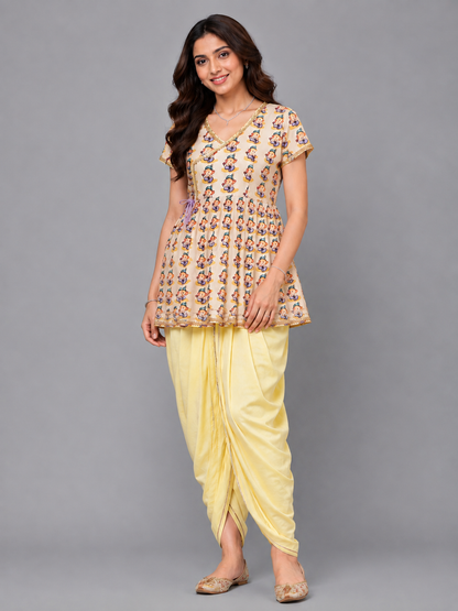 Ganpati Print Angrakha Yellow dhoti set