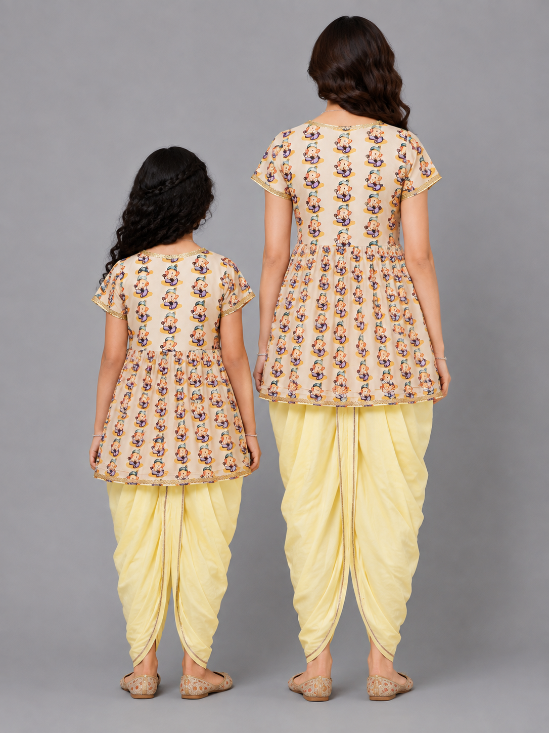 Ganpati Print Angrakha Yellow dhoti set