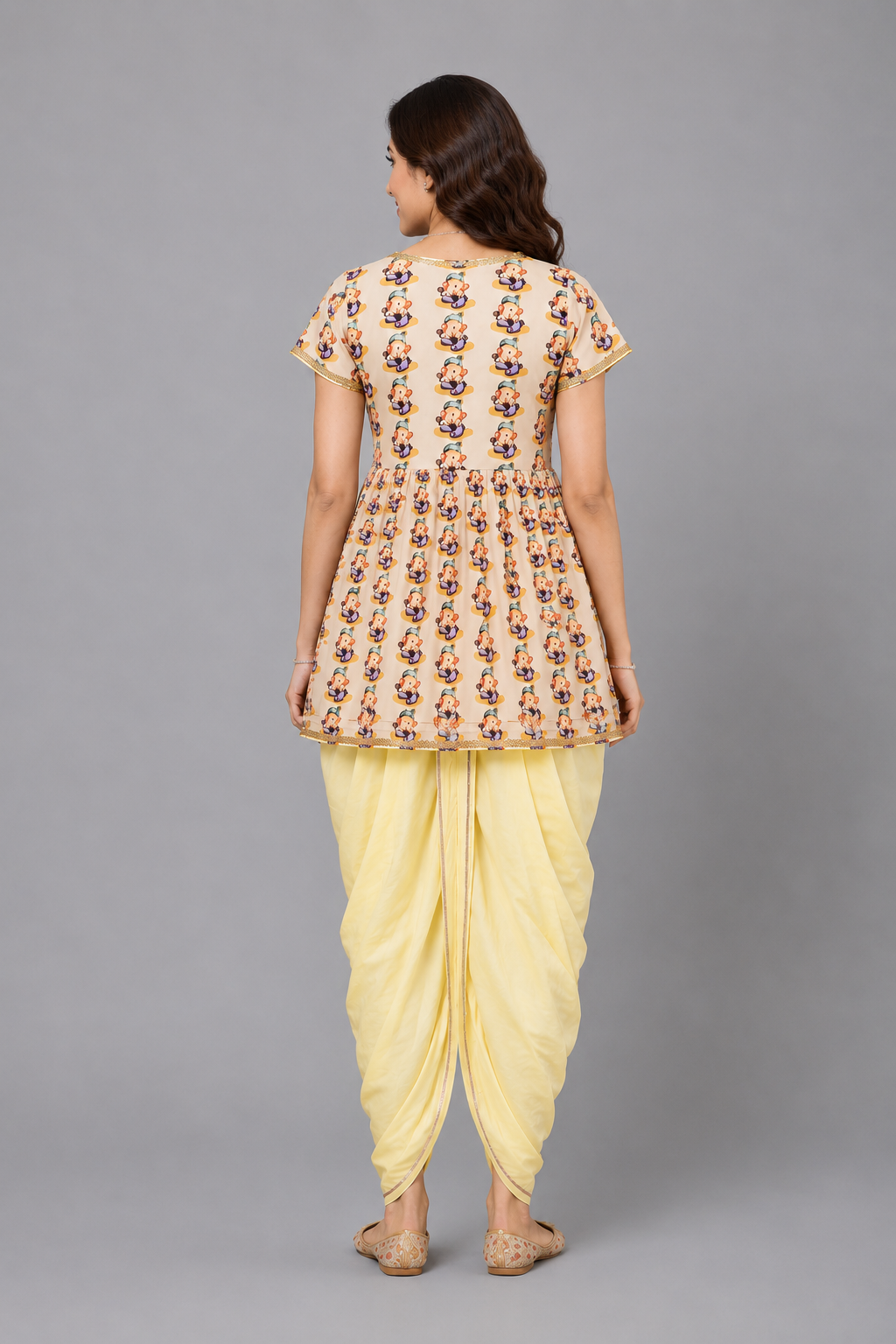 Ganpati Print Angrakha Yellow dhoti set