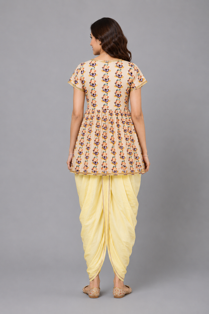 Ganpati Print Angrakha Yellow dhoti set