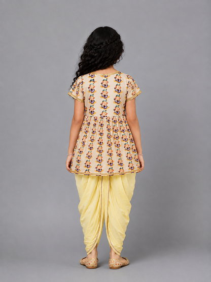 Ganpati Print Angrakha Yellow dhoti set