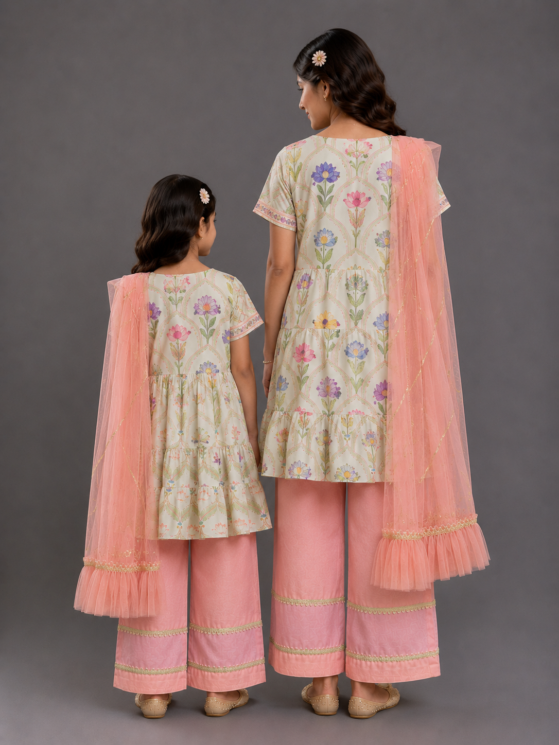 Lotus Print Layered Frock Style Kurta Set