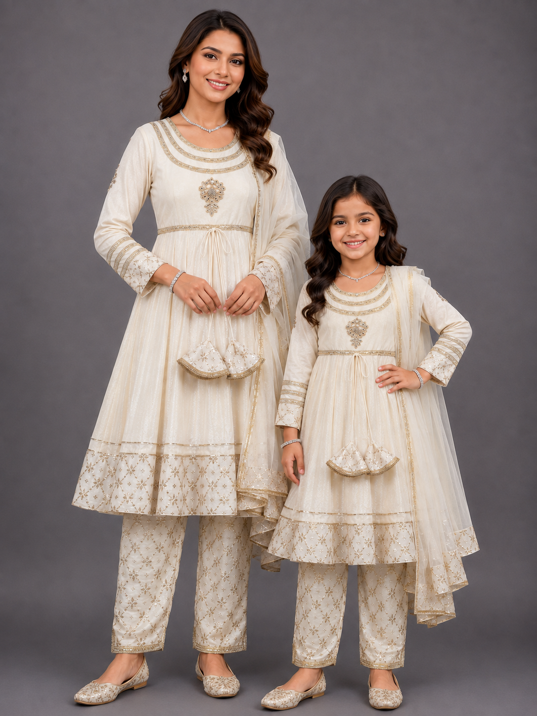 Off White color Anarkali set with dupatta
