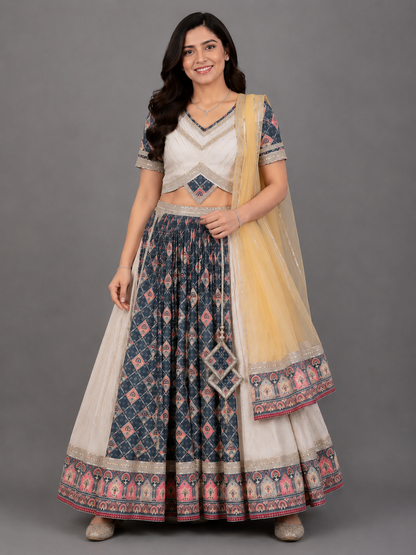 Diamond Print Lehnga Set dupatta