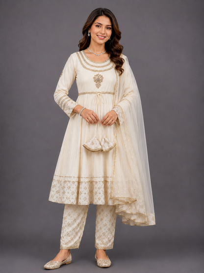 Off White color Anarkali set with dupatta