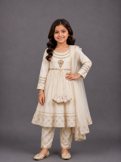 Off White color Anarkali set with dupatta