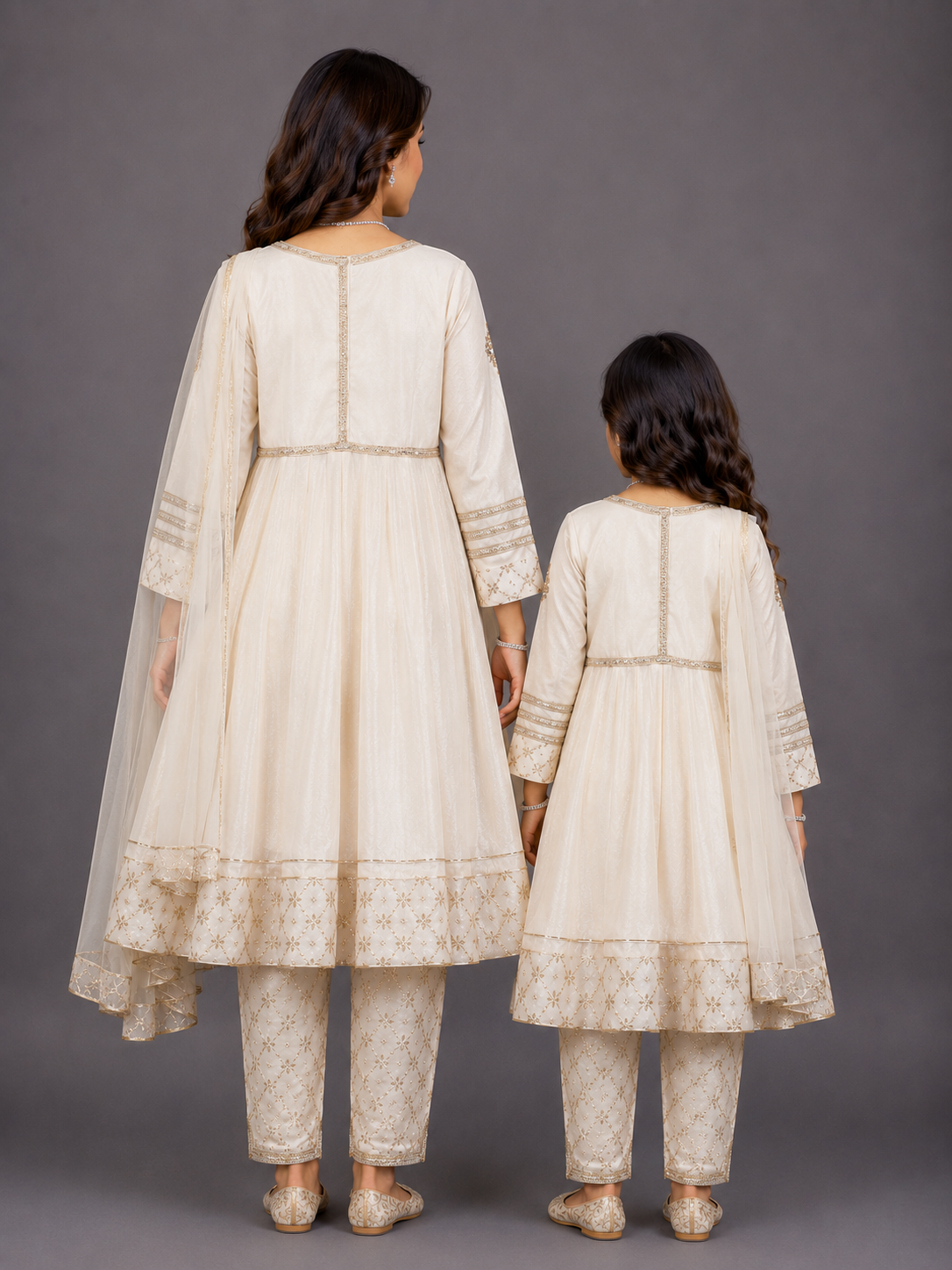 Off White color Anarkali set with dupatta