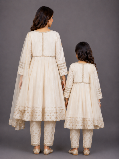 Off White color Anarkali set with dupatta
