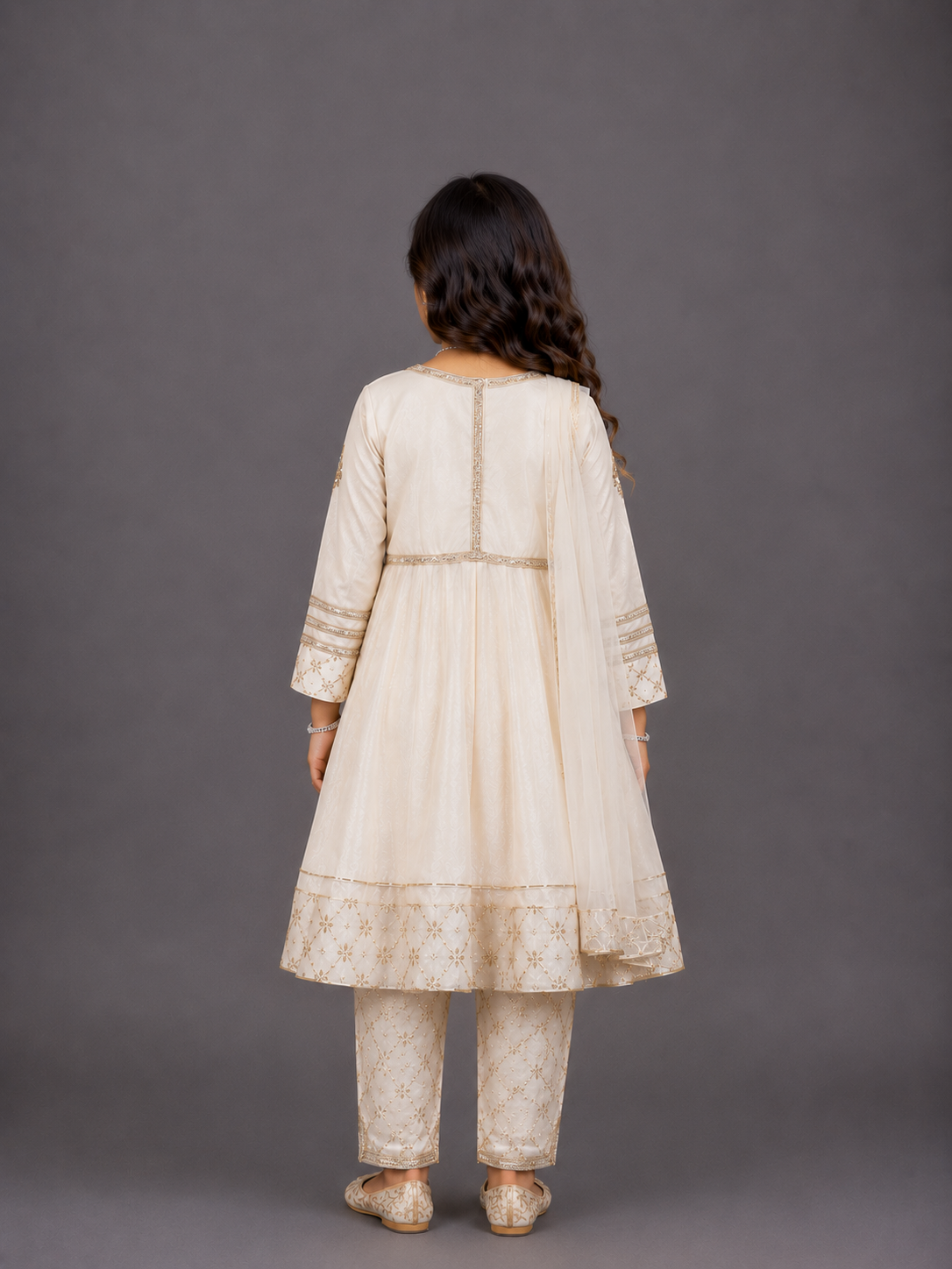 Off White color Anarkali set with dupatta