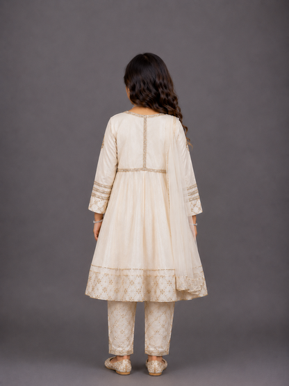 Off White color Anarkali set with dupatta