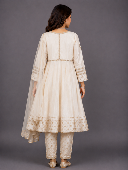 Off White color Anarkali set with dupatta