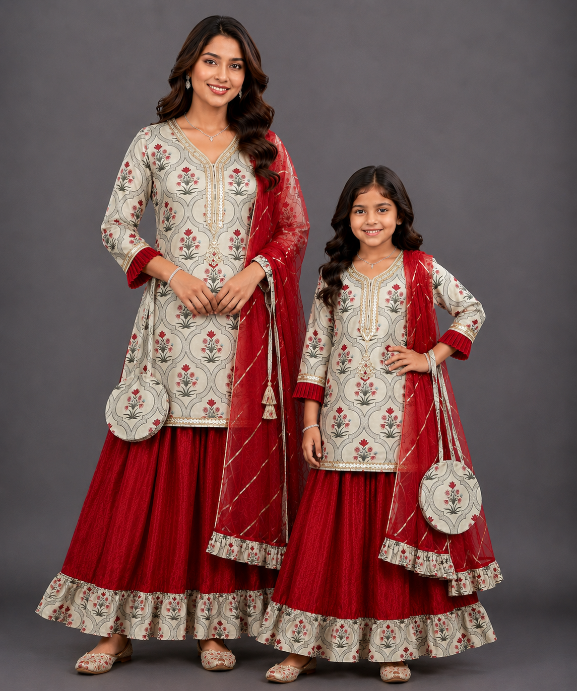 Mughal Printed kurta with Ruffle lehnga