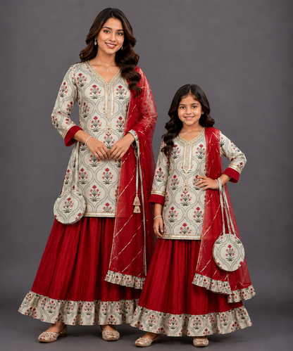 Mughal Printed kurta with Ruffle lehnga