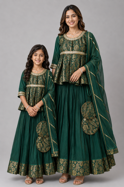 Green Brocade Lehenga Set with  dupatta set