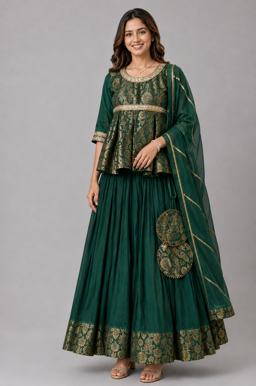 Green Brocade Lehenga Set with  dupatta set