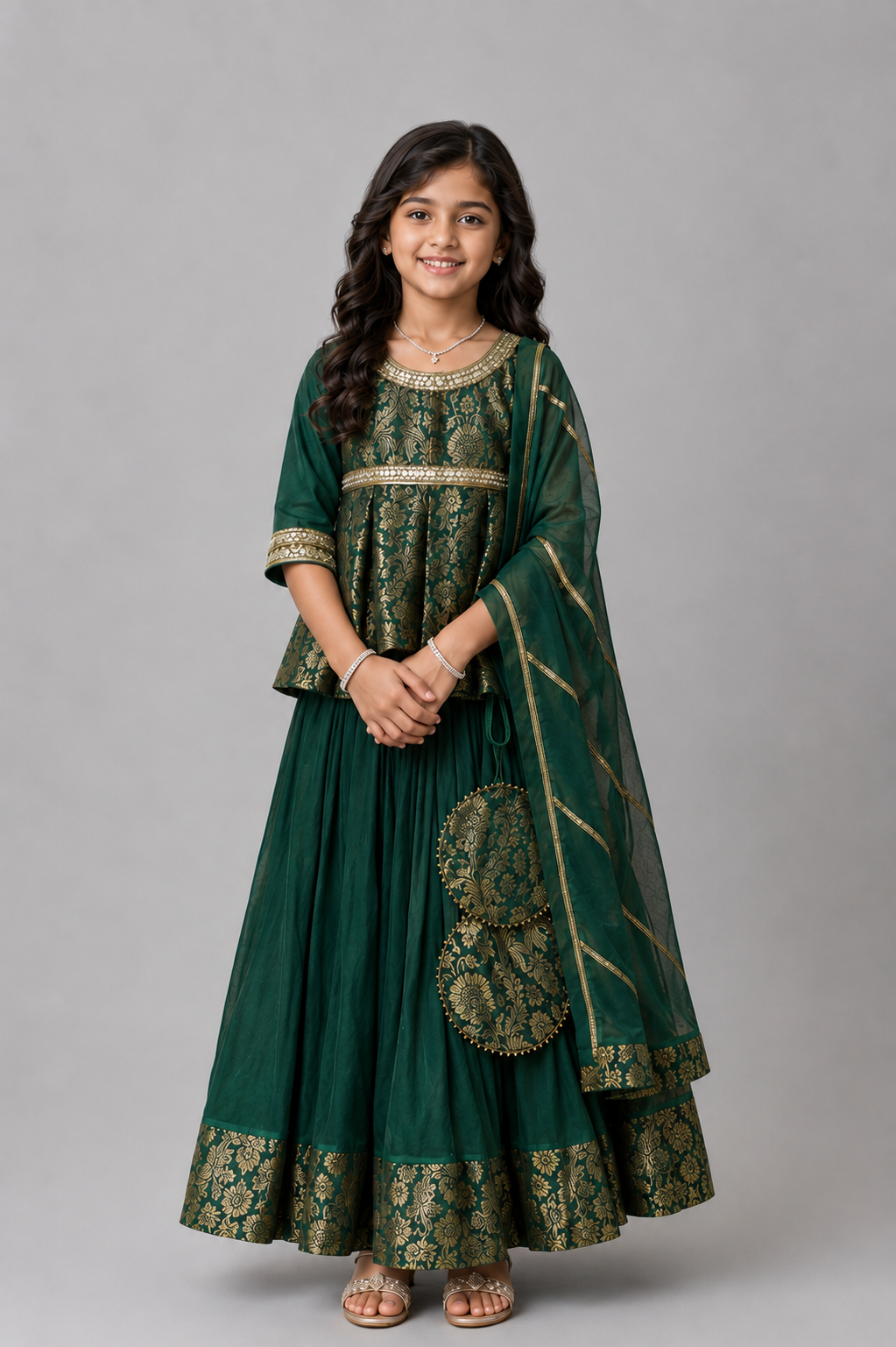 Green Brocade Lehenga Set with  dupatta set