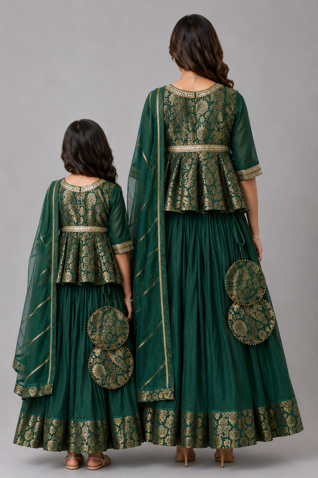 Green Brocade Lehenga Set with  dupatta set