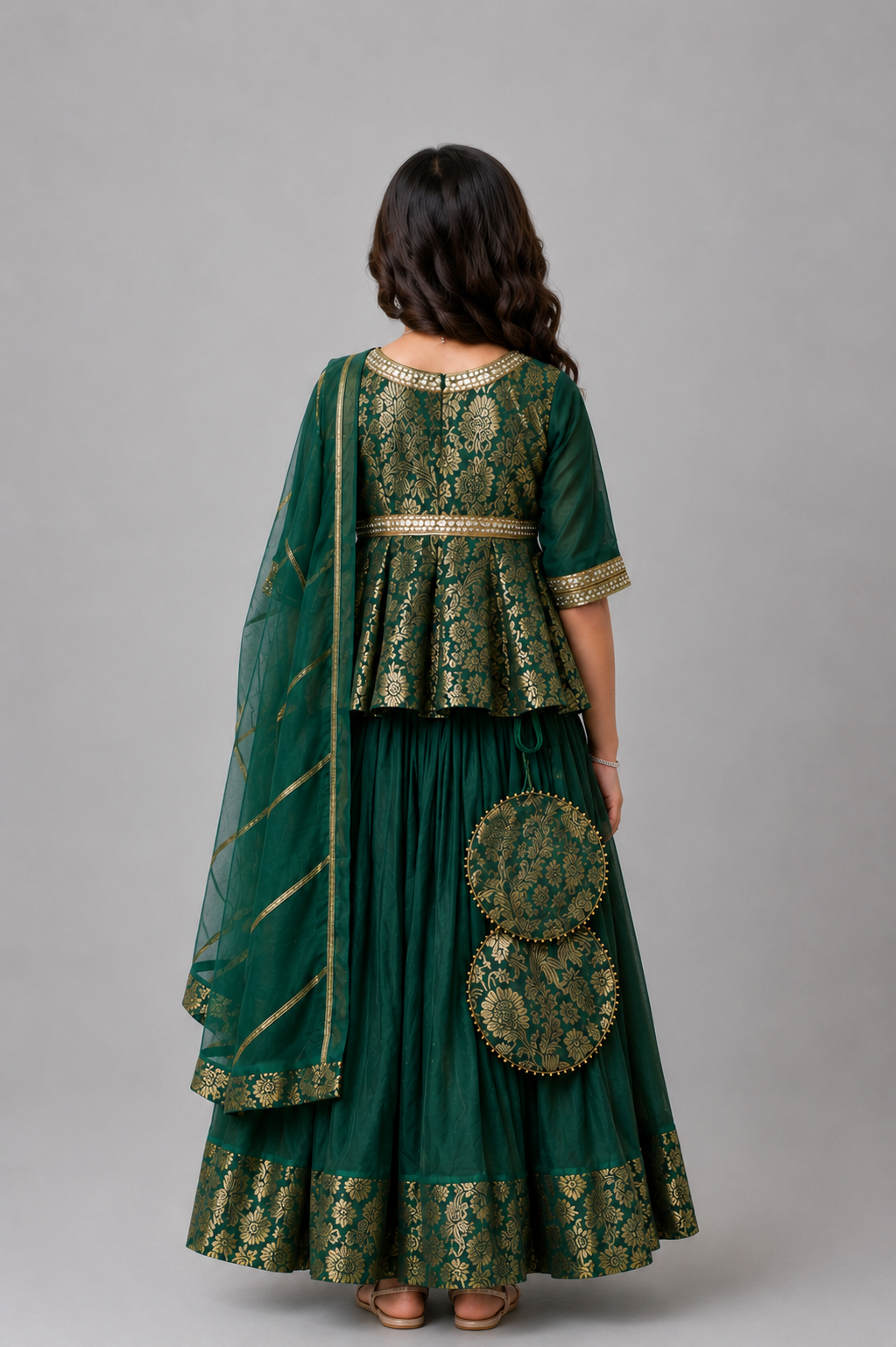 Green Brocade Lehenga Set with  dupatta set