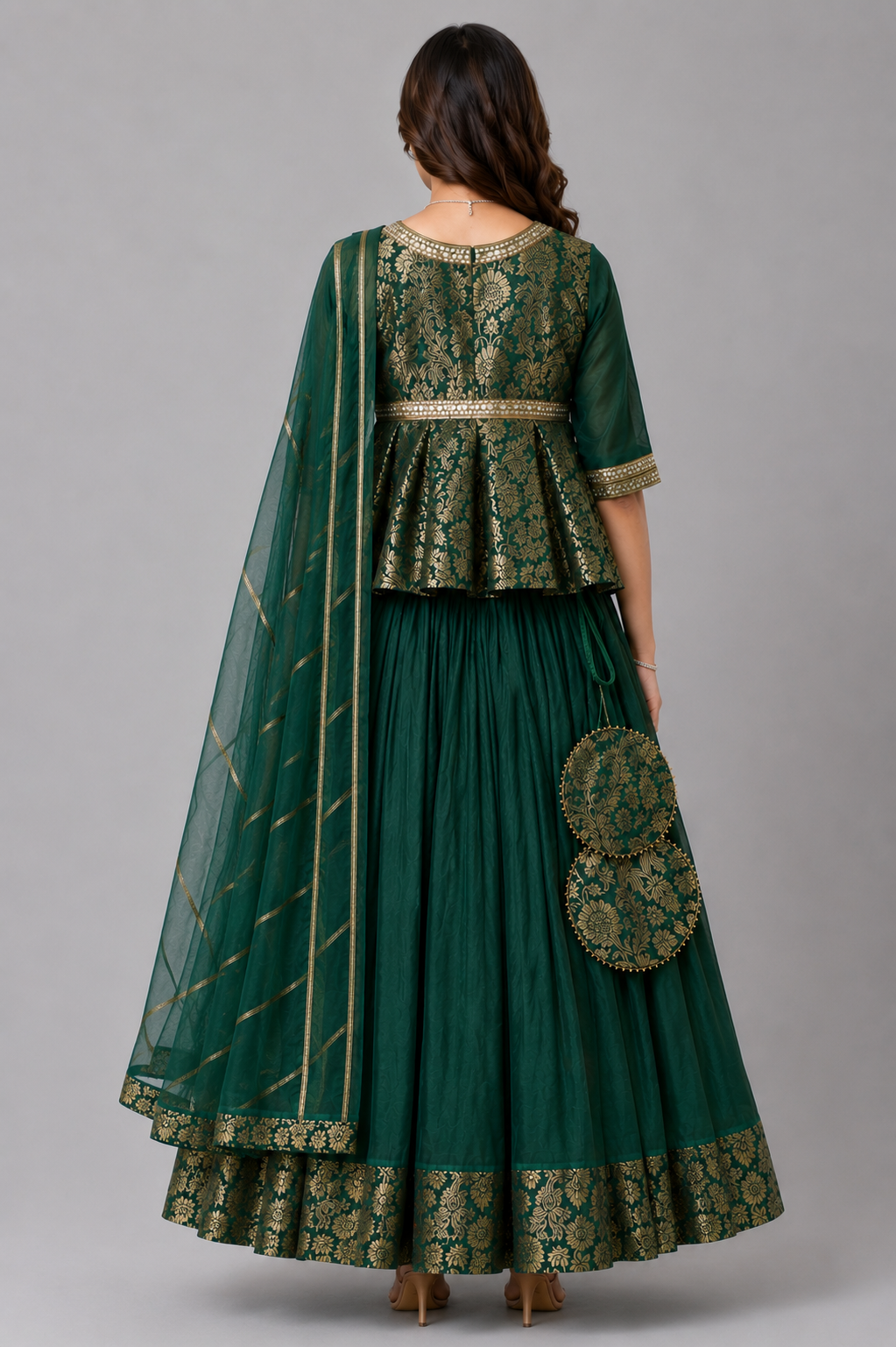 Green Brocade Lehenga Set with  dupatta set