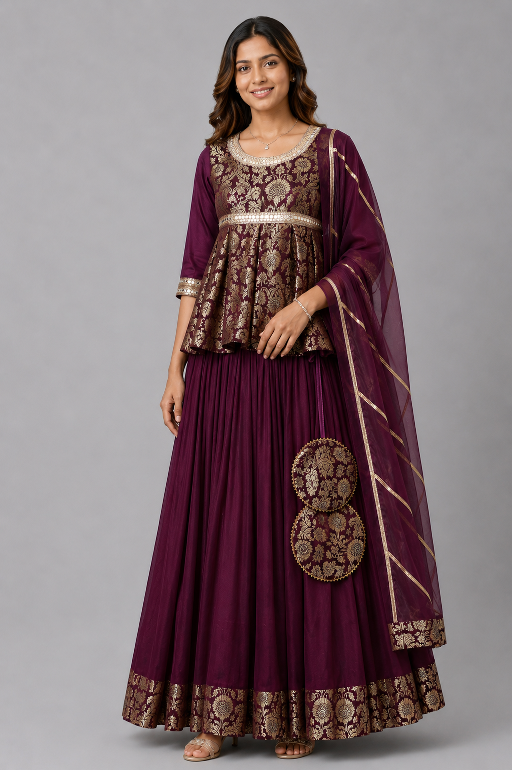Purple  Brocade Lehnga  set with dupatta set