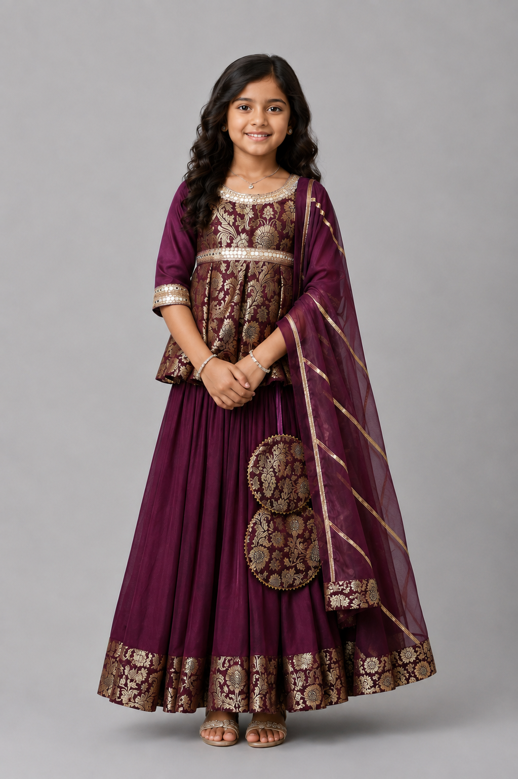 Purple  Brocade Lehnga  set with dupatta set