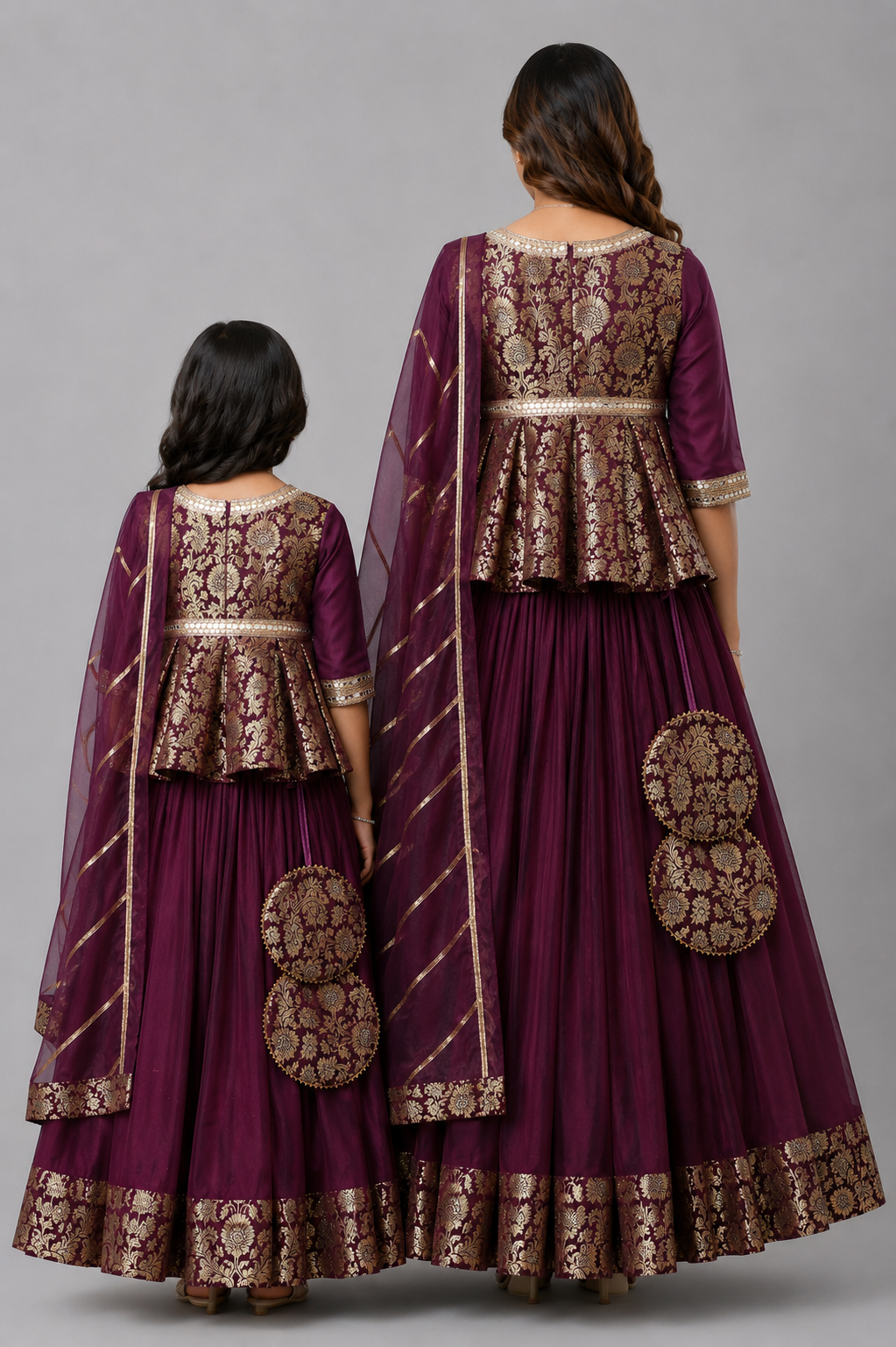 Purple  Brocade Lehnga  set with dupatta set