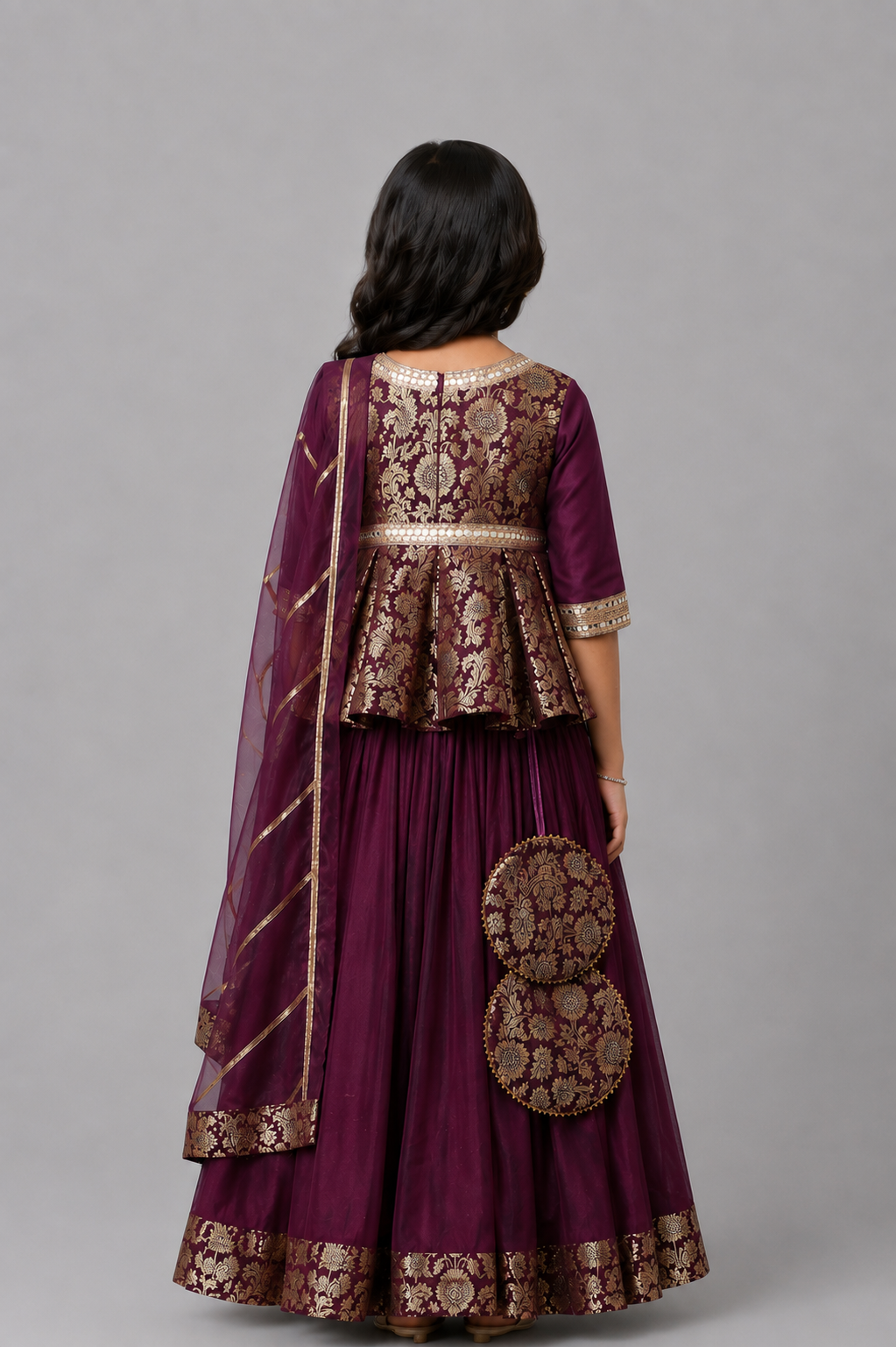 Purple  Brocade Lehnga  set with dupatta set