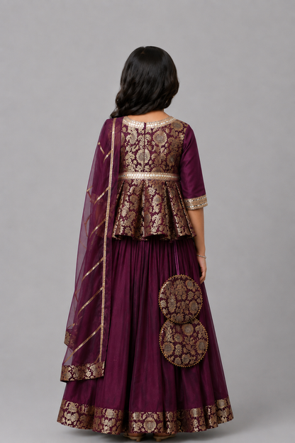 Purple  Brocade Lehnga  set with dupatta set