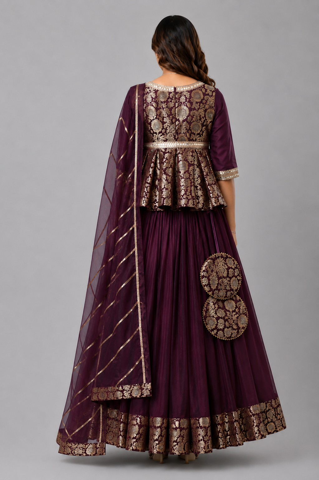 Purple  Brocade Lehnga  set with dupatta set