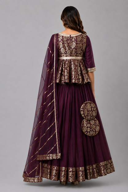 Purple  Brocade Lehnga  set with dupatta set