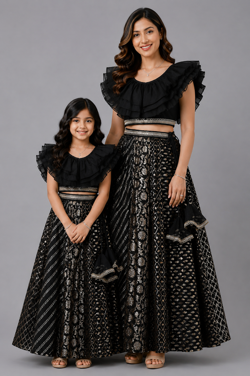 Black organza frill chanderi lehnga set