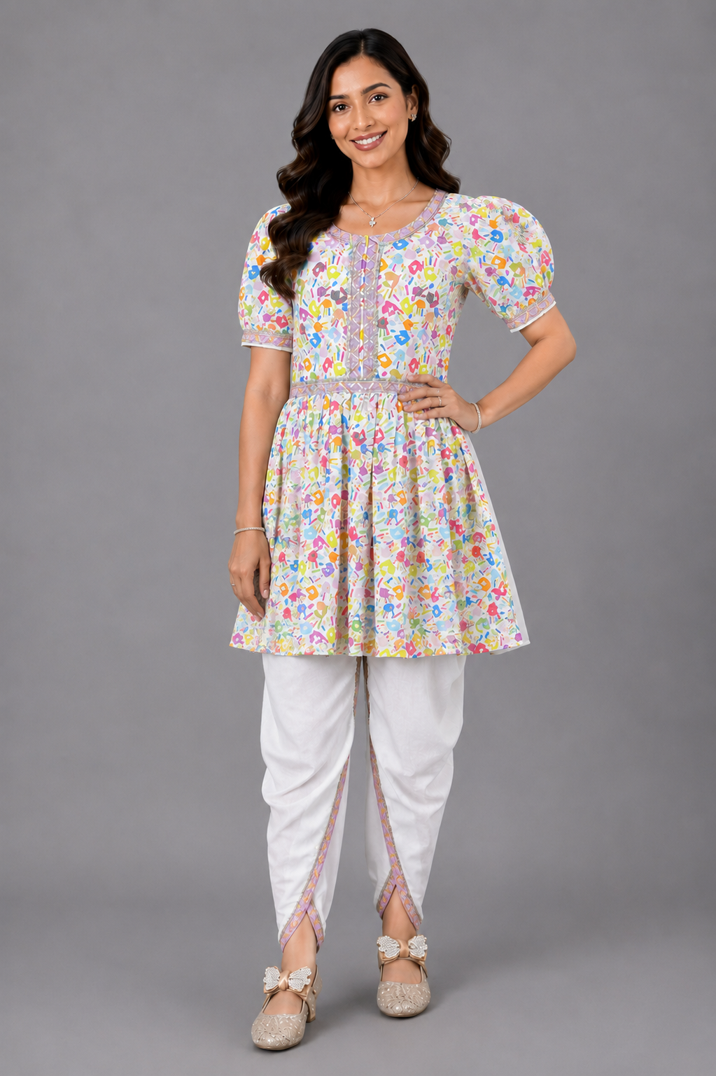 Multicolor hands holi Kurta Dhoti set