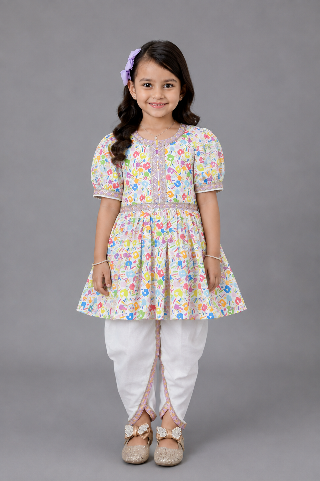 Multicolor hands holi Kurta Dhoti set