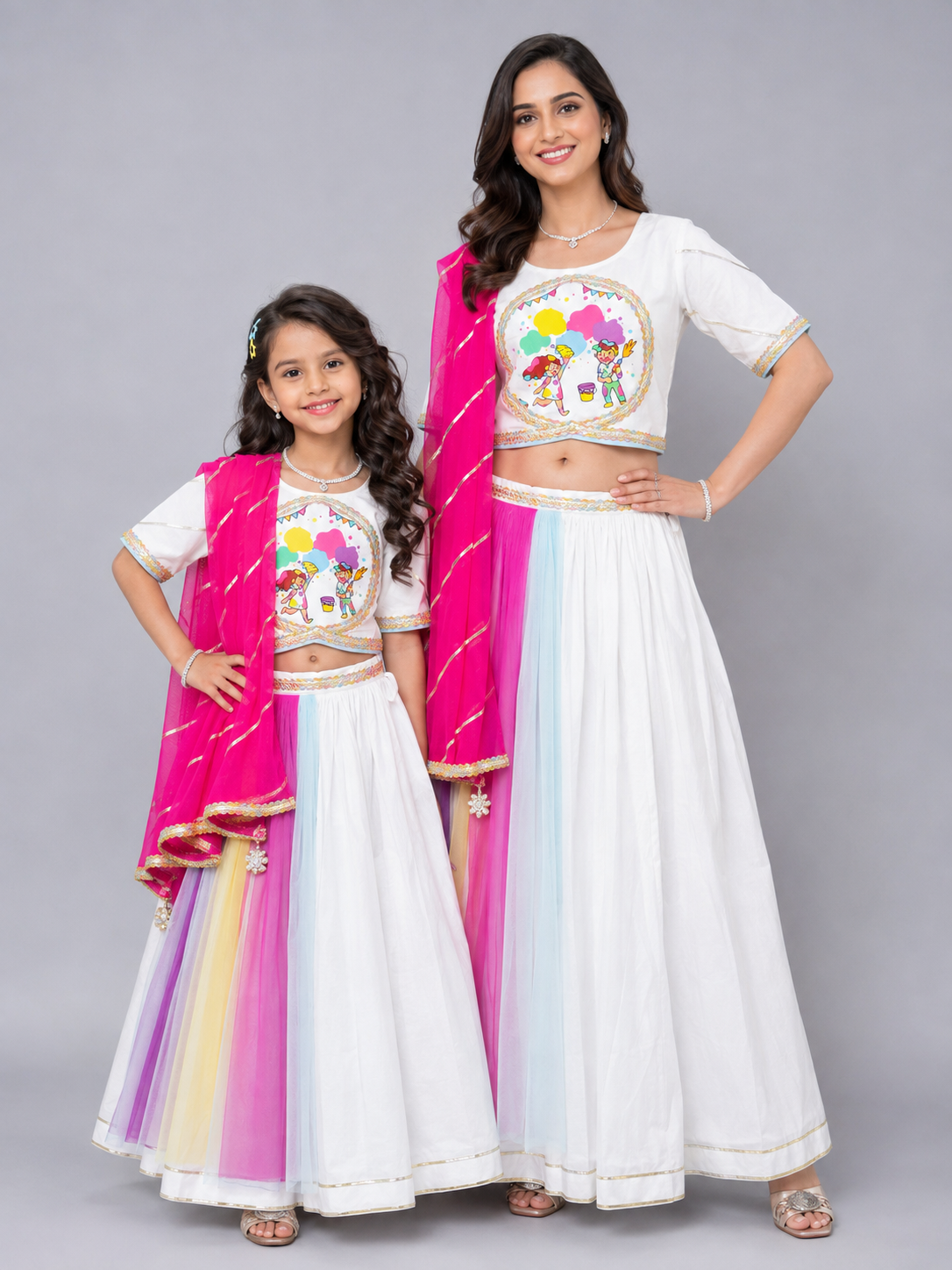 Kids Playing holi print White Holi Lehnga set