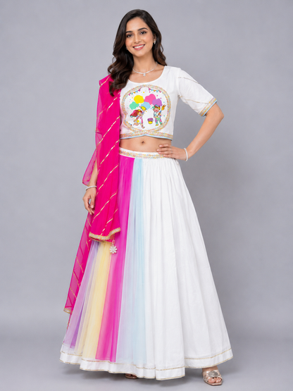 Kids Playing holi print White Holi Lehnga set