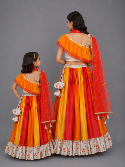 Orange Yellow frill organza lehnga set