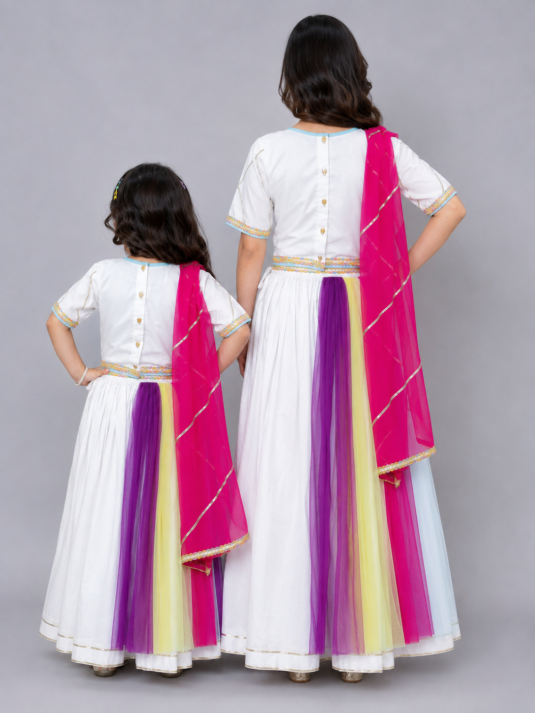 Kids Playing holi print White Holi Lehnga set
