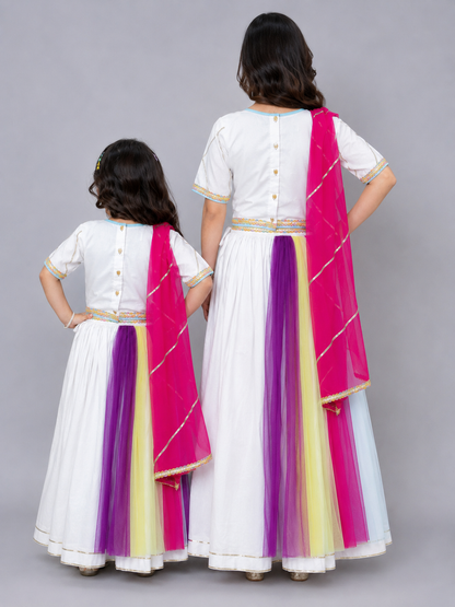 Kids Playing holi print White Holi Lehnga set