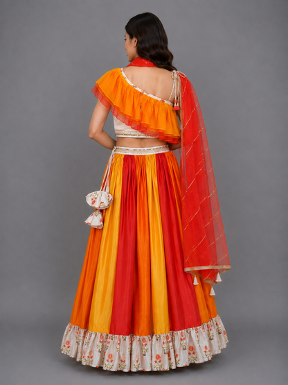Orange Yellow frill organza lehnga set