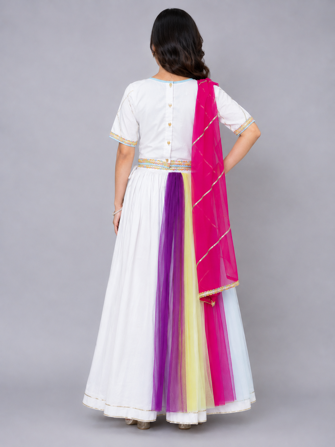 Kids Playing holi print White Holi Lehnga set