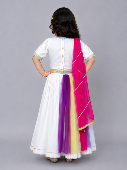 Kids Playing holi print White Holi Lehnga set