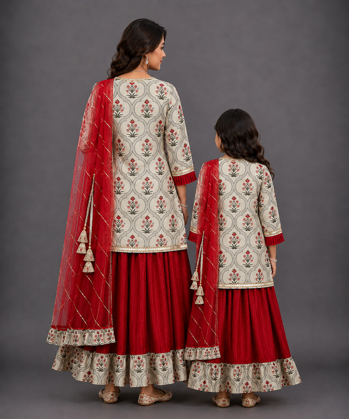 Mughal Printed kurta with Ruffle lehnga
