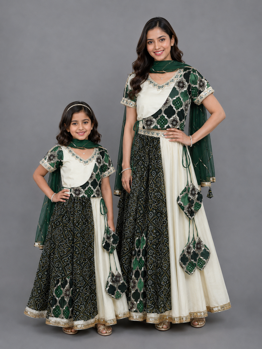 Green Bandhini Peplum Blouse Lehnga Set