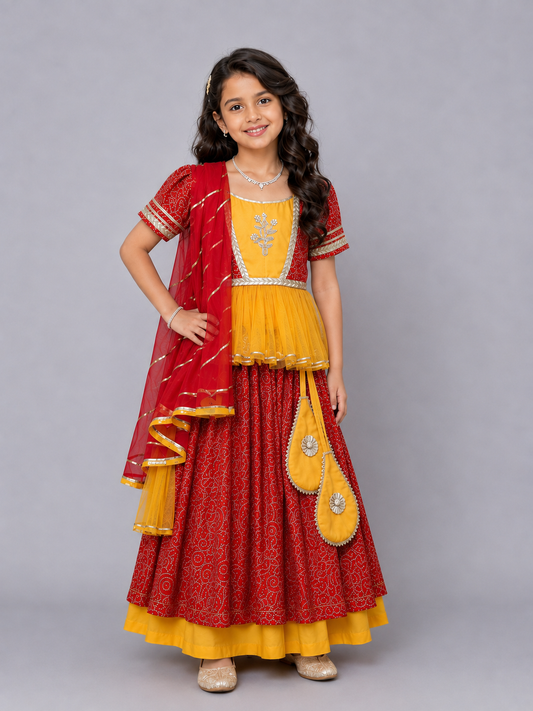 Orange Yellow Peplum Blouse Lehnga Set