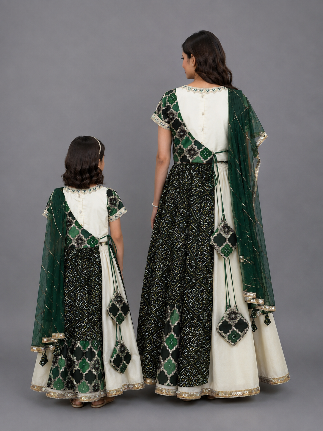 Green Bandhini Peplum Blouse Lehnga Set