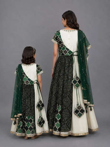 Green Bandhini Peplum Blouse Lehnga Set