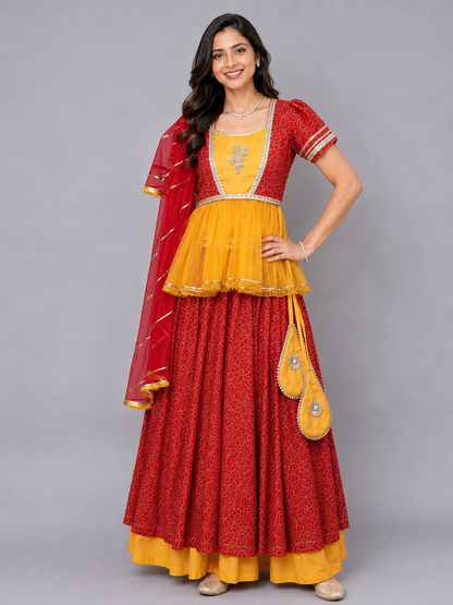 Orange Yellow Peplum Blouse Lehnga Set