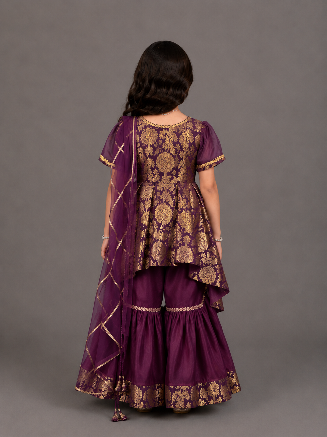 Purple Brocade sharara set with attached duppata