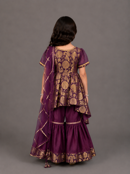 Purple Brocade sharara set with attached duppata